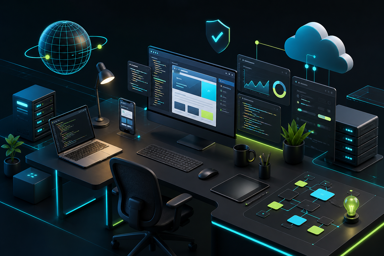 CodeinGuru web design and development planning workspace illustration